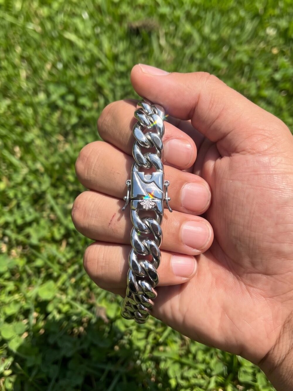 Mens Miami Cuban Link Real Silver Bracelet 7 Inch Plated 14mm Solid Waterproof
